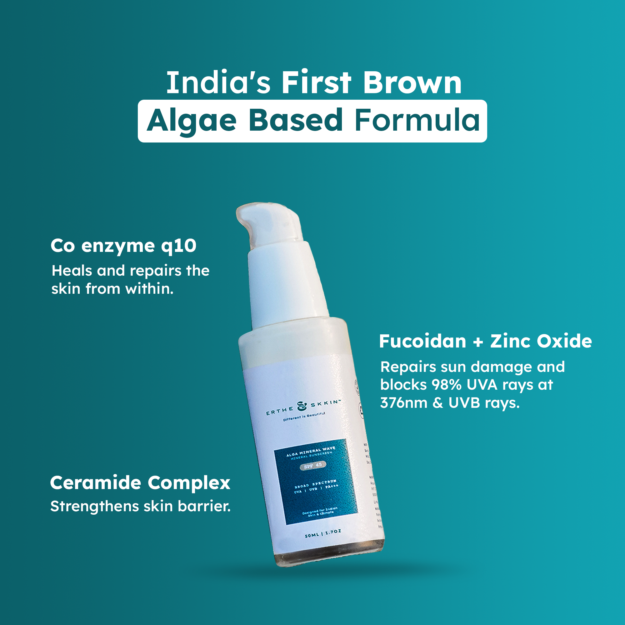 Alga-Mineral Wave | Fucoidan Infused 100% Mineral Sunscreen | SPF 45 | PA+++